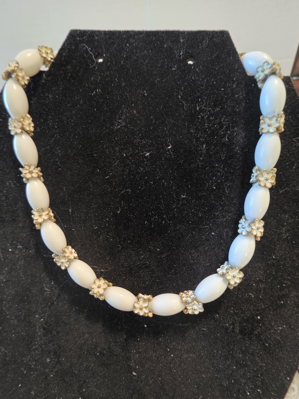 Gold-Accented White Bead Necklace